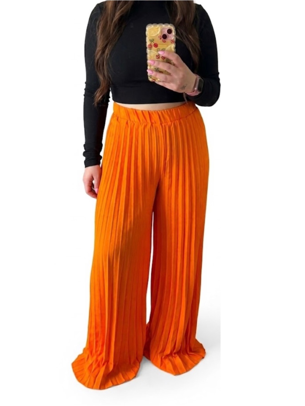 Pleated Wide-Leg Pants - Orange